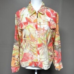 Vintage Sheer Floral Tropical Women's Zip Jacket Summer Beach Coastal Travel PL